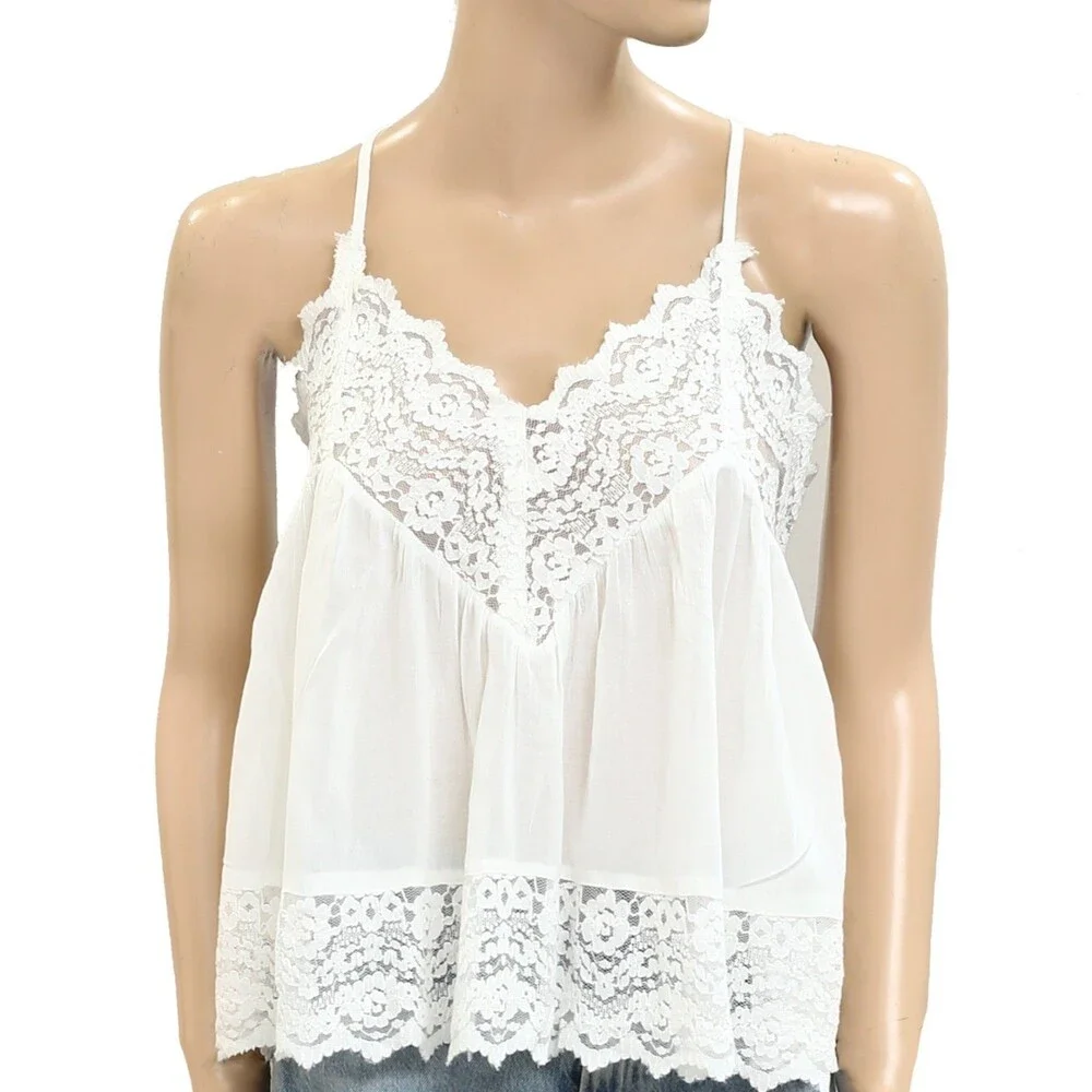 Intimately Free People Fiona Cami Blouse Top Tank Sleeveless Lace Slip L 288379